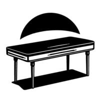 Minimalist Black and White Illustration of a Rectangular Table with a Semicircle Above, Casting a Shadow. vector