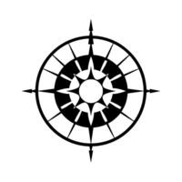 A minimalist, stark black and white image of a compass rose, highlighting navigation, direction, and exploration themes. vector