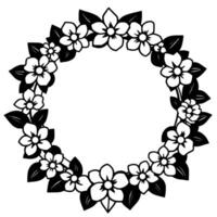 Elegant Black and White Floral Wreath with Detailed Petals and Leaves Forming a Circular Border, Perfect for Decoration or . vector