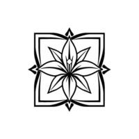 Intricate Black and White Floral Mandala , Geometric Square Frame with Pointed Decorative Accents, Isolated on White Background. vector