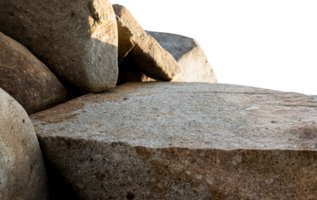 Rock podium isolated background,Brown Stone stand display for spa, cosmetic product presentation,Natural Rock Cliff mountain,Rock sea with rough texture surface png