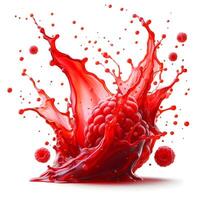 Red raspberry splash isolated on white background photo