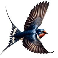 A bird with a red and blue beak is flying photo