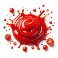 Tomato sauce splash with red liquid on white background photo