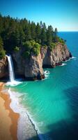 Stunning Nature Scene Phone Wallpaper Featuring Waterfall and Ocean View photo