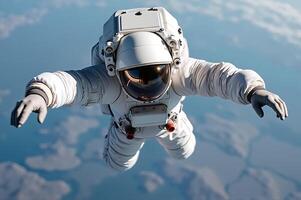 Inspiring Astronaut Floating in Space Against Beautiful Blue Planet Background photo