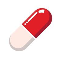 A simple, flat icon depiction of a red and white capsule, likely for medical use. vector