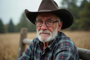 Wisdom of a Farmer - Portrait of an Elderly Farmer in Rustic Outdoor Setting photo