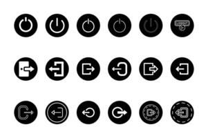 Log out icon set Round shape black and white isolated illustration vector