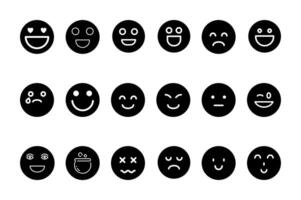 Emoji icon set Round shape isolated illustration black and white vector