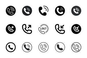 Call icon set Round shape isolated line illustration black and white vector