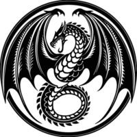 Dragon Art Illustration Shallotte Side Full view with Circle vector
