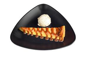 Tlatelolco cake or Corn cake with coffee ice cream on white background side view photo