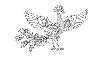 A bird with wings and feathers is shown in this coloring page vector