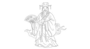 An oriental man with a fan and a sword vector