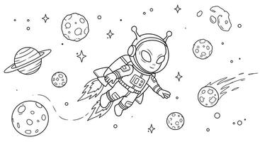 An astronaut is flying through space coloring pages vector