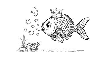 A fish with a crown on its head and a crab vector