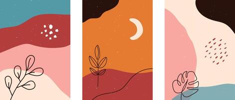 A collection of three abstract backgrounds . Hand drawing various shapes and doodle objects. Every background is isolated. vector