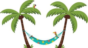 There Are Two Palm Trees With a Hammock Between Them. vector