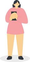Girl Carrying Smartphone in Flat Design vector