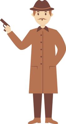 Male Detective Character on White Background