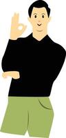Excited and Cheerful Male Character with Flat Design. vector