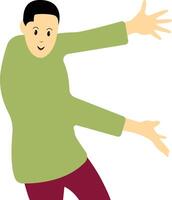 Excited and Cheerful Male Character in Flat Design. vector