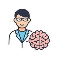 A man in a lab coat holding a brain vector