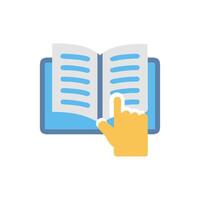 hand pointing at open book icon vector
