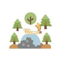 a cartoon illustration of a tree and a rock vector