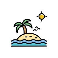 tropical island with palm tree and sun illustration. vector