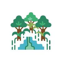 a cartoon illustration of a waterfall and trees vector