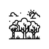 a black and white illustration of trees and clouds vector