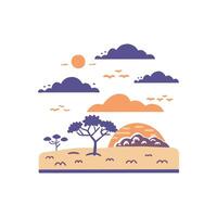 African landscape with trees and clouds vector