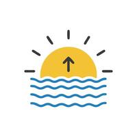 sunrise over sea with arrow pointing up vector