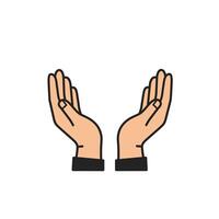 Two hands are raised up in the air, with one hand in the air vector