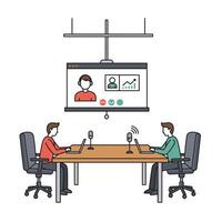 Two people sitting at a table with a conference vector