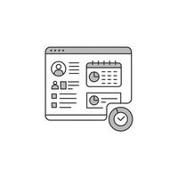 A line icon of a computer screen with a calendar and a clock vector