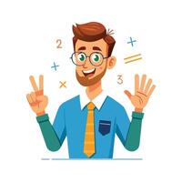 Male Teacher Counting on Fingers While Teaching vector