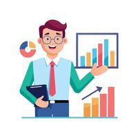 Teacher Holding Bar Graph While Explaining vector