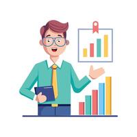 Educator Explaining while Holding Bar Graph vector