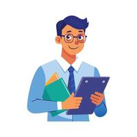 Educator Using Binder to Organize Students vector