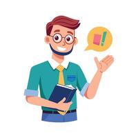 Teacher Holding Book Asking for Student Input vector