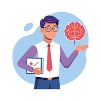 Teacher Holding Brain Diagram While Teaching vector