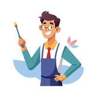 Educator Teaching Art Using Brush vector