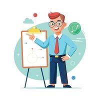 Instructor Holding Brainstorming Whiteboard in Class vector
