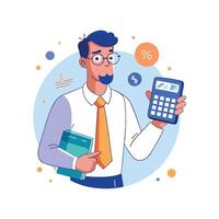 Teacher Holding Calculator While Teaching Math vector