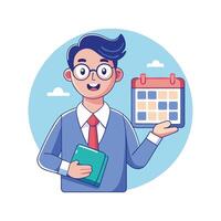 Male Teacher Using Calendar to Teach Time vector