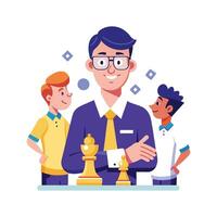 Teacher Holding Chess Piece While Discussing vector