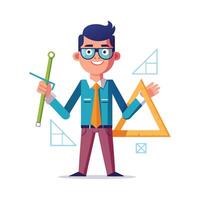 Teacher Holding Compass and Ruler While Teaching vector